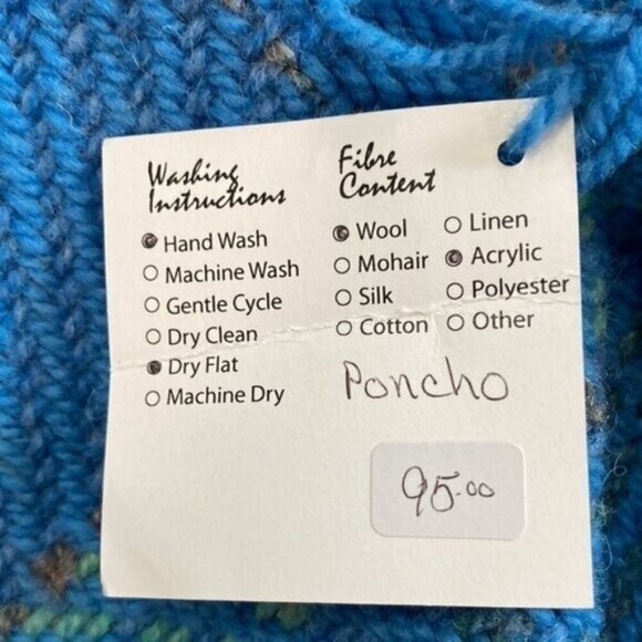 BLUE Wool Knit Poncho One Size - Picture 13 of 13